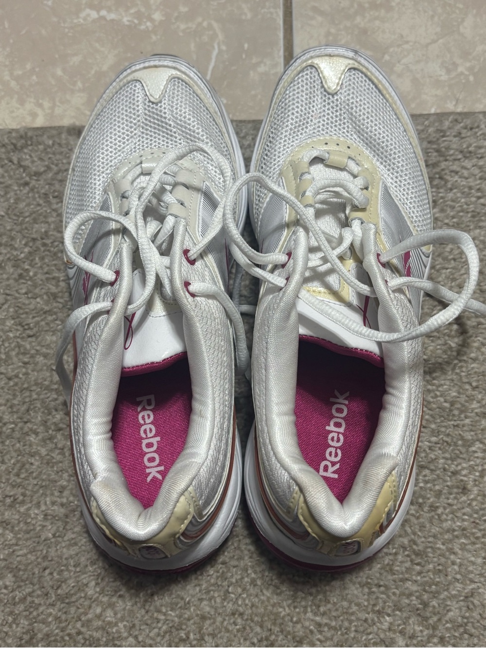 Reebok Women's White and Pink Running Shoes